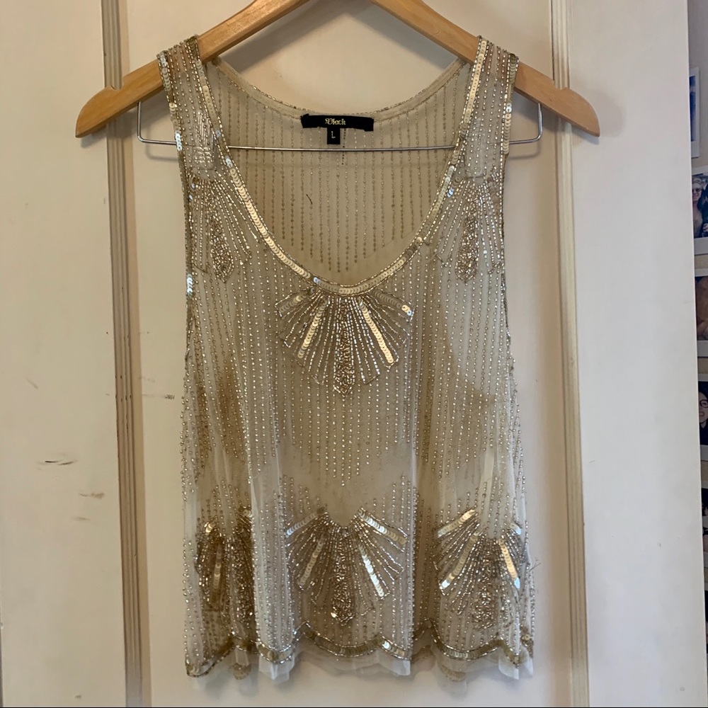 Gold Embroidered Sheer Blouse Size Large